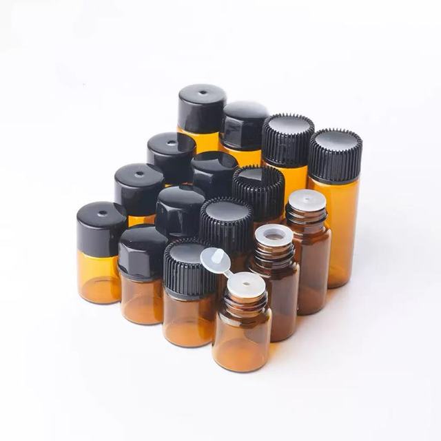 Mini Amber Glass Bottle 1ml 2ml 3ml 5ml Essential Oil Perfume Small Sample 1/4 Dram Glass Vial with Caps