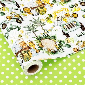 Baby Shower Wrapping <b>Paper</b> Greenery Safari Jungle Theme 46.8 Square Feet <b>Roll</b> Gift Wrap For Newborn Celebration - Product Image 1
