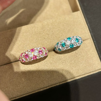 Bague aromatisée à la menthe YW, bague colorée entièrement sertie de diamants roses, bague bleue, bague à ouverture réglable