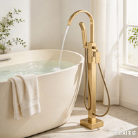 Meilleures ventes : Ensemble de douche et mitigeur de baignoire en laiton doré brossé, monocommande, avec cascade douce, pour salle de bain d'appartement, sur pied