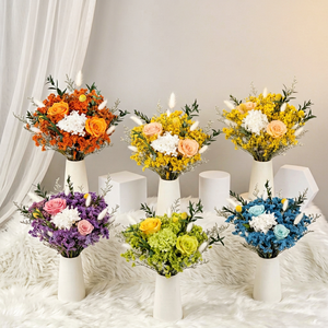 Decorazione da Tavolo <span class=keywords><strong>con</strong></span> <span class=keywords><strong>Rose</strong></span> Stabilizzate e Fiori Secchi Blu Fatti a Mano per il Ritorno a Scuola e il Ringraziamento - Product Image 5