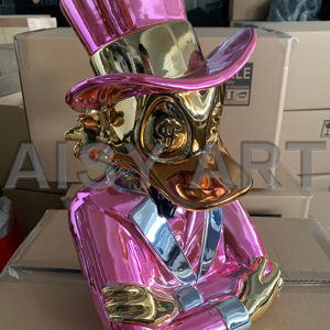 Figura Decorativa <span class=keywords><strong>de</strong></span> Pato Donald con Bolsa <span class=keywords><strong>de</strong></span> Dinero, Estilo Moderno, Cromada, 40cm, 60cm, 80cm, Dos Bolsas, Resina, Decoración para el Hogar, Modelo AISY M-22, Artículo Coleccionable - Product Image 3