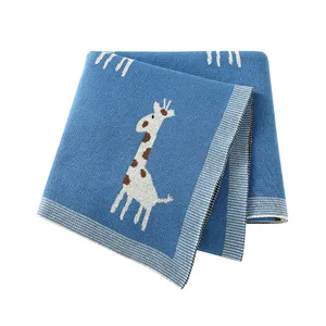 Yeni varış % 100% pamuk bebek güzel sevimli zürafa hayvan örme battaniye çocuklar için bebek pamuklu battaniye cobertores de algodao