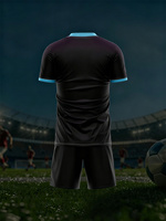 Conjunto de Camiseta de Fútbol Personalizada de Fábrica con Nombre y Número del Equipo, Impresión Digital Negra y Cian, Transpirable, de Secado Rápido para Hombre