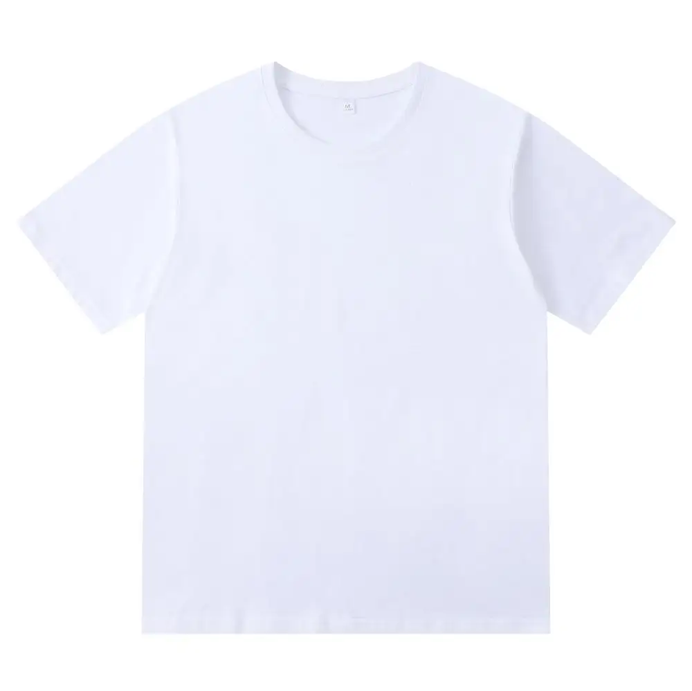 قميص تي شيرت رجالي كاجوال أبيض من القطن 100% برقبة مستديرة تصميم قماش وزن 220 غرام نمط سادة