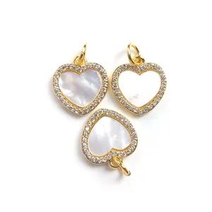 Wholesale White Shell Heart Beautiful Pendant Gold cz micro pave Beads Cute for Baby Kids Girls Bracelet Necklace Making Charms
