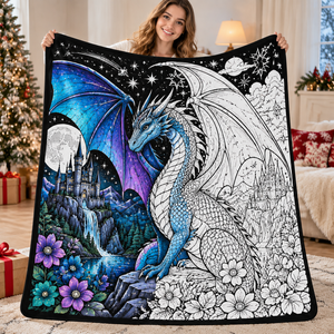 Couverture à colorier personnalisée OEM Dragon DIY avec marqueurs, lavable, réutilisable, en flanelle douce, motif dessin animé, pour enfants - Product Image 1