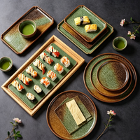 ESTICK Plat carré plat en porcelaine vintage de luxe léger pour sashimi, compatible micro-ondes, glaçure multicolore, 7-13 pouces, style japonais rétro