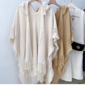 Chal con capucha de estilo bohemio para mujer, capa de punto cálido de poliéster para viajes de primavera, Otoño e Invierno - Product Image 1