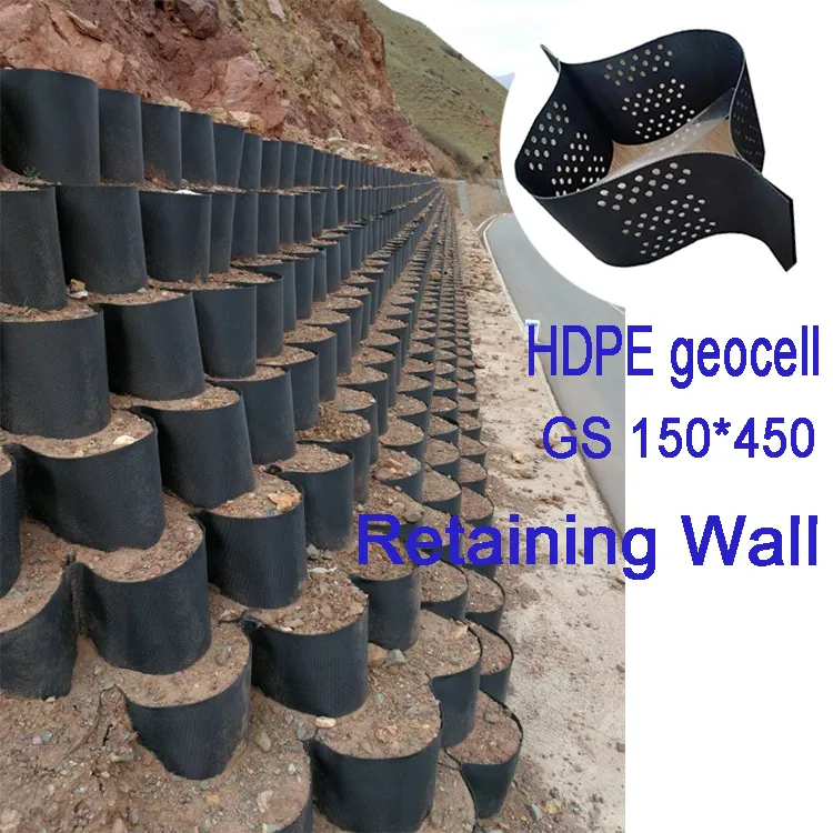 geocell retaining wall black soil stabilizer polymer HDPE geocell for ground enhancing compound