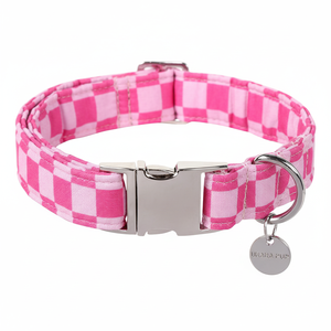UP URARA PUP Summer,Cute Pink Plaid Collar, Collar de Cachorro de Algodón con Hebilla de Metal Ajustable para Niña Pequeña, Mediana, Grande - Product Image 1