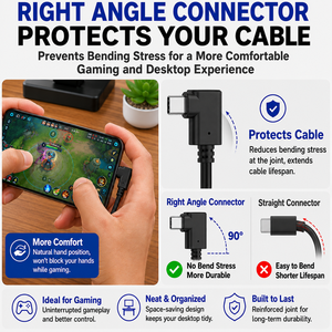 LUNG KAY สาย USB 3.0 a ถึง USB C แบบมุมฉาก 90 องศา ความเร็วในการถ่ายโอนข้อมูล 5Gbps รองรับการชาร์จเร็ว 3A 60W สำหรับแล็ปท็อป แท็บเล็ต โทรศัพท์ - Product Image 2