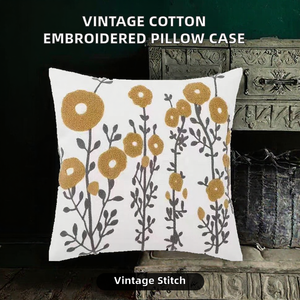 Housse de coussin carrée en coton brodé de fleurs vintage pour canapé, lit, hôtel, décoration intérieure - Product Image 2