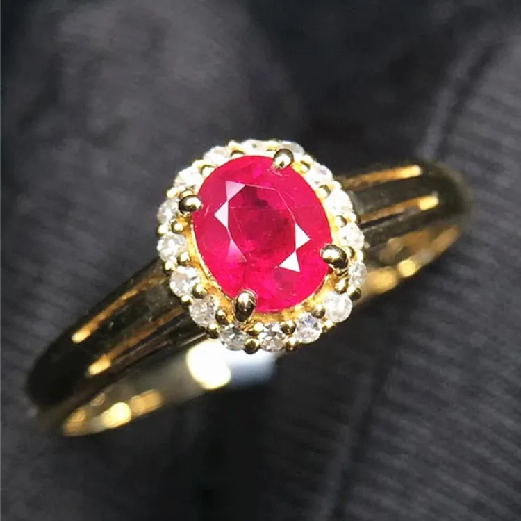 Hot Selling Royal Jewelry Dubai Yellow Gold Gemstone Natural Red Ruby 18K Gold Finger Ring
