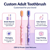 Brosse à dents pour adulte avec poignée mignonne, fournie par l'usine, logo personnalisé disponible, poils ultra doux pour un nettoyage buccal délicat, usage quotidien