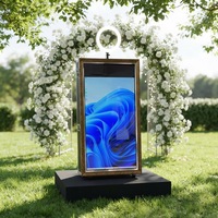 Cabina de Fotos Retro de 65 Pulgadas con Maleta de Transporte, Kiosco Digital para Selfies con Anillo de Luz para Bodas y Eventos