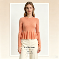 Pull-over décontracté à manches longues en maille fine bleue de haute qualité Evelyn Undefined Custom, avec volants, OEM & ODM, collection automne