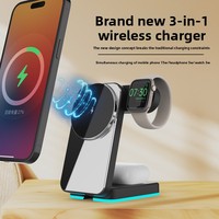 Nouveau chargeur sans fil magnétique pliable transfrontalier 3-en-1 avec support, charge rapide 15W, modèle H62 pour téléphones, écouteurs et montres