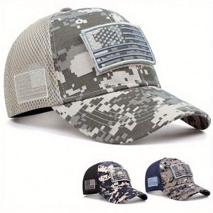 Casquette de baseball camouflage avec patch drapeau USA, casquette de sport en maille pour l'extérieur, personnalisable - Product Image 1