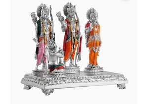 Silver Plated 24k <b>Gold</b> Plated Ram Darbar Idol Lord Rama Sita Lakshman Hanuman Religious <b>Statue</b> Handmade for Tabletop Home Office - Product Image 3