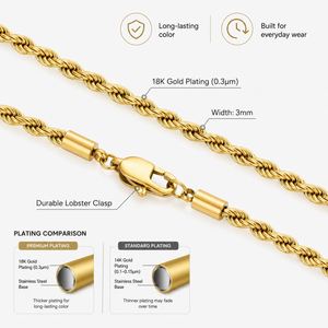 Wholesale 2.5mm-6mm Twisted 18K Gold Plated Stainless Steel Link Trendy Unisex <b>Rope</b> <b>Chain</b> Necklace - Product Image 3