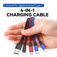 Kabel Pengisian Cepat Tipe C 4-in-1 Multi Charging Cable 65W PD USB-C 3.5A Kabel Pengisian Daya Nilon Terjalin untuk iPhone Samsung Android