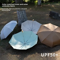 Parapluie de voyage portable à ouverture automatique, manche en bois, protection solaire UPF50+, revêtement coloré, coupe-vent, 8 baleines en fibre de verre, pliable en trois sections