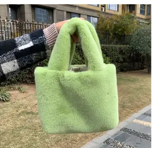New women's portable fashion cute mink fur shopping bag Women's artificial fur large capacity handbag