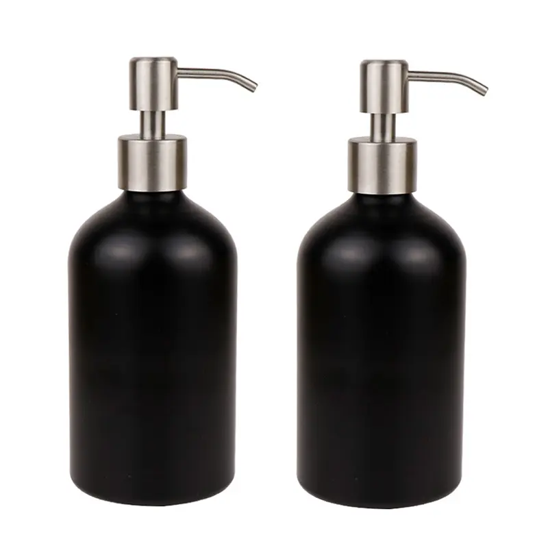 Classic matte black cosmetic metal aluminum bottle with stainless steel metal pump head
