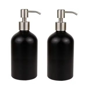 Klasik mat siyah kozmetik Metal şişe, alüminyum pompa kafası, paslanmaz çelik