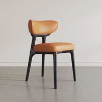 Chaise de salle à manger moderne en promotion avec revêtement en cuir PU beige et pieds en bois massif noir pour la maison, les restaurants et les hôtels L001