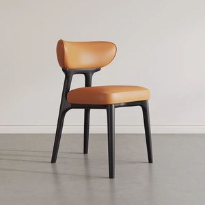 Chaise de salle à manger moderne en promotion avec revêtement en cuir PU beige et pieds en bois massif noir pour la maison, les restaurants et les hôtels L001 - Product Image 5