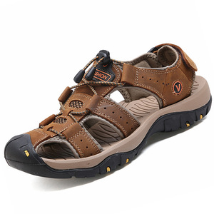 Men <b>Closed</b> <b>Toe</b> Leather <b>Sandals</b> Summer Outdoor Anti Slip Hiking Shoes Rubber Sole EVA Midsole - Product Image 1
