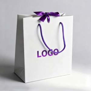 Sacs en papier d'emballage personnalisés en gros avec logo violet imprimé - Product Image 1
