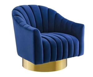 Sillón de terciopelo de alta calidad, Silla giratoria con base de acero inoxidable dorado al mejor <span class=keywords><strong>precio</strong></span>, silla decorativa azul marino para sala de estar para eventos - Product Image 1