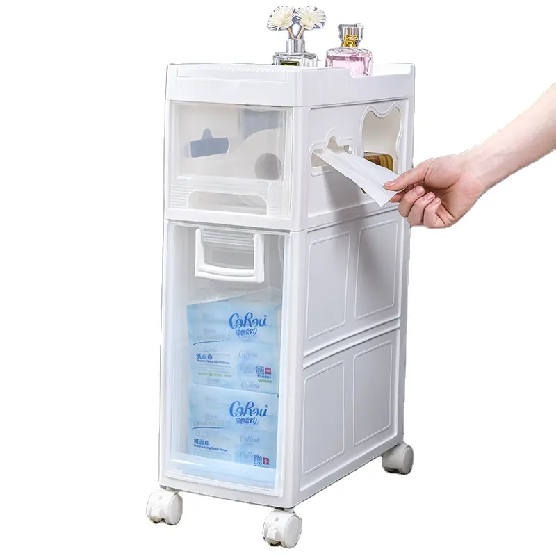 3 layer Storage Drawer Rolling Cart Organizer Plastic Unit on Wheels Narrow Slim Container Cabinet for Bathroom