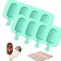 Moule à glace en silicone sans BPA à 4 cavités, moule à bâtonnets glacés en silicone avec bâtonnets en bois pour enfants, vente en gros