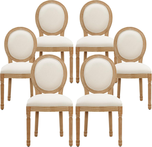 Sedie da Pranzo in Stile Country Vintage in Quercia, Sedie Laterali Durevoli con Schienale Rotondo e Gambe in Legno Massello per Sale da Pranzo e Soggiorni - Product Image 1