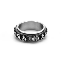 Bague Pixiu rétro tendance en acier inoxydable avec mantra rotatif à six caractères, bijou personnalisé anti-stress pour homme