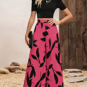 Mode coréenne pantalons tricotés de plage femmes broderie épissure évider taille élastique pantalon ample femme longues jambes larges été - Product Image 1