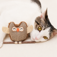 Jouet pour chat avec herbe à chat et bâton de silvervine, jouet interactif naturel pour chat en forme de hibou, jouets à plumes pour chats d'intérieur