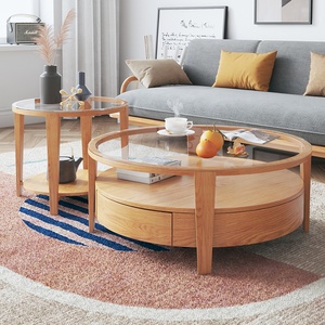 Mobili Salotto moderno Tavolino di Stoccaggio di Legno <span class=keywords><strong>Rotondo</strong></span> <span class=keywords><strong>Design</strong></span> In <span class=keywords><strong>Vetro</strong></span> Tavolino Top - Product Image 2