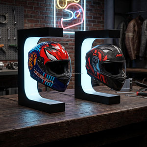 Support d'affichage de casque à lévitation magnétique, capacité de charge <span class=keywords><strong>1</strong></span>-2 kg, rotation flottante sans fil avec lumière, présentoir de casque de moto - Product Image 5