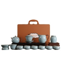 Service à thé Kung Fu Ru Kiln, écologique, durable, luxe léger, haut de gamme, en céramique chinoise, avec couvercle, bol, tasse à thé, théière, coffret cadeau