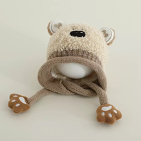 Gorro de punto de felpa con orejeras de dibujos animados para bebé, gorro cálido de lana para otoño e invierno, gorro unisex para niños