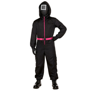Costume de gardien de corps pour garçons, combinaison noire à capuche avec fermeture éclair rose et ceinture pour Halloween, vêtements de jeu de rôle pour enfants - Product Image 2