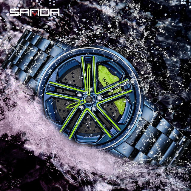 SANDA 1057 Man Wheel Shape Quartz Wrist Watch Casual Sports Bracelet Rotating Dial Fashion GiftsNew 360° Spinning Watch for Men