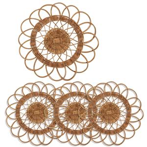 White Rattan <b>Placemat</b> Woven Rattan <b>Placemat</b> Flower <b>Wicker</b> Rattan Charger Plate Elegant Table Mat for Home and Wedding - Product Image 4