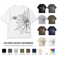 T-shirt surdimensionné pour homme, 300 GSM, poids lourd, 100% coton, logo personnalisé, vente en gros, col rond, manches courtes, motif toile d'araignée, streetwear