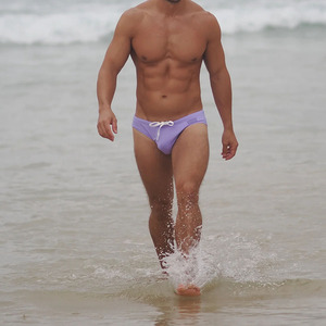 PATON Mens <span class=keywords><strong>brasiliano</strong></span> costumi da bagno a vita bassa costume da bagno tinta unita costume da bagno Sexy elastico coulisse lavanda Blaze traspirante - Product Image 2